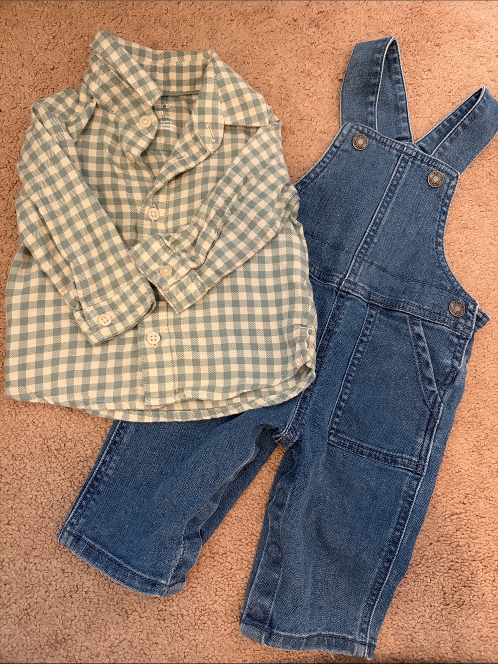 Classic Green Gingham Shirt & Blue Denim Overalls Set by Carter's